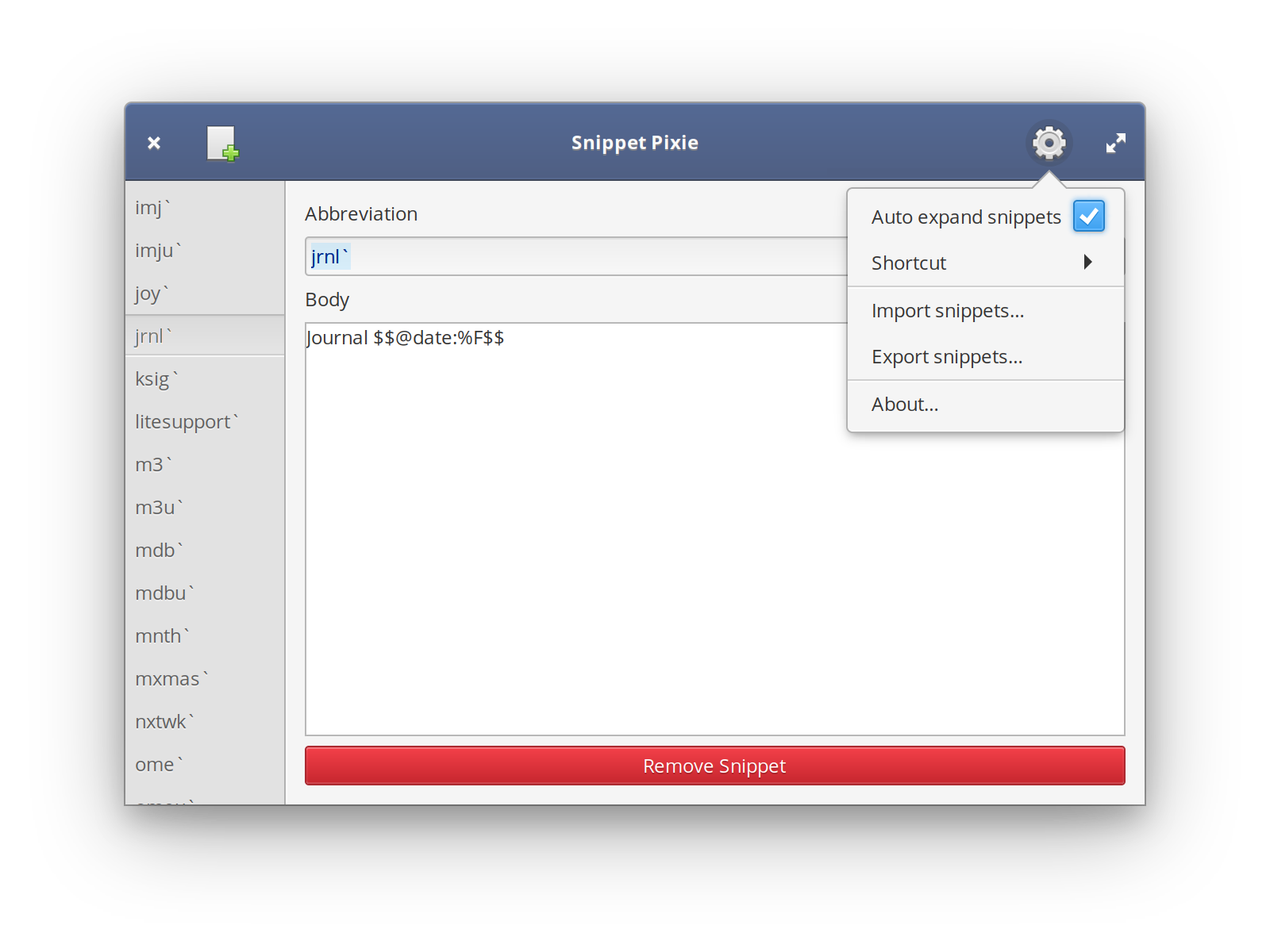 Snippet Pixie's New Preferences Menu